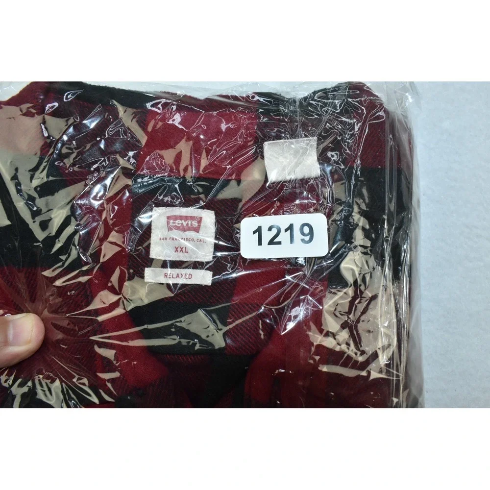 Levi's Brushed Men Shirt Size XXL Check Plaid Lumberjack Flannel Red Black